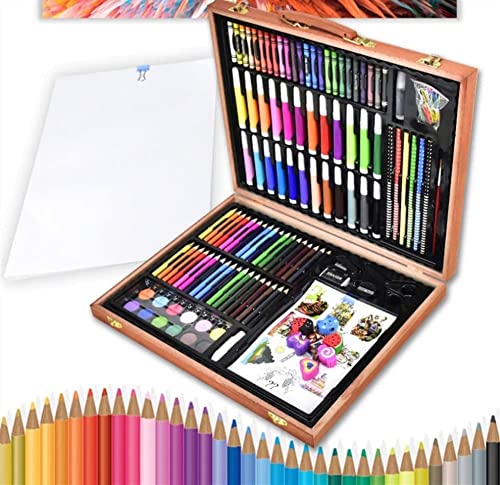 RMENST Art Supplies, 188-Piece Deluxe Wooden Art Set Crafts Kit with Oil Pastels, Colored Pencils, Watercolor Paint, Oil Paint, Creative Gift RMENST