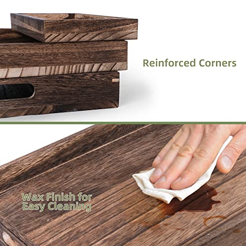 LotFancy Wooden Serving Trays, 7 Piece Set, Rustic Nesting Food Trays with Handles, Decorative Charcuterie Board Platter for Ottoman, Desktop, Coffee LotFancy
