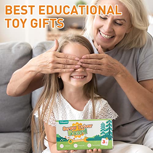 Tilhumt Montessori Screwdriver Board Set for Kids, Storage Wooden Toddler Real Tools Preschool Toys Fine Motor Skills Toys for 3 4 5 Year Old Tilhumt