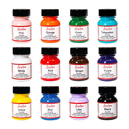 Angelus Leather Paint Starter Kit Set of 12 1 Ounce Bottles - WoodArtSupply