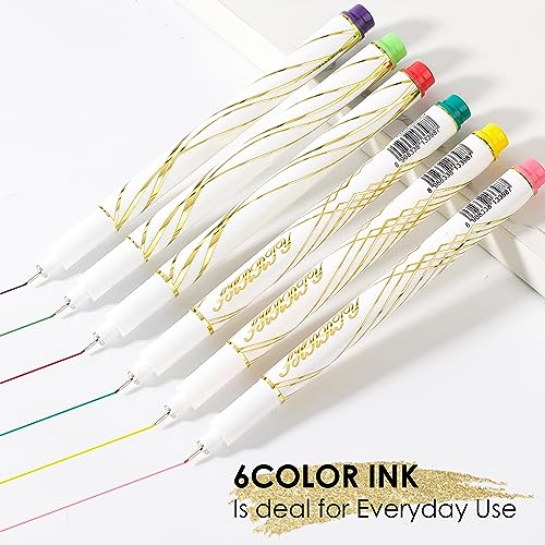 Colored Pens Bulk 6-Pack,Cute Noble Gold Line Penholder Pens,Colorful Pen Gel Pens,Waterproof Color Micro-Pen,White and Simple Fashion Style Smooth SHRRTY