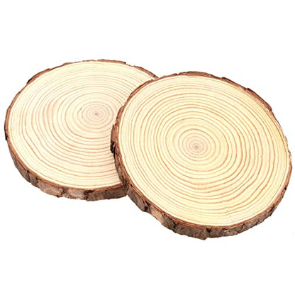 TAICHEUT 15 Pack 6-7 Inch Unfinished Natural Wood Slices for Crafts, Unfinished Wood Slices with Natural Bark Log Circles for Coasters, Ornaments,