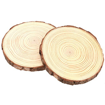 TAICHEUT 15 Pack 6-7 Inch Unfinished Natural Wood Slices for Crafts, Unfinished Wood Slices with Natural Bark Log Circles for Coasters, Ornaments, - WoodArtSupply