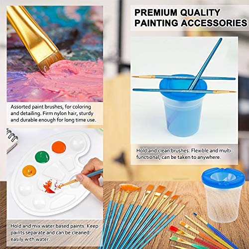 69 Pack Kids Paint Set, Shuttle Art Art Set for Kids with 30 Colors Acrylic Paint, Wood Easel, Canvas, Painting Pad, Brushes, Palette and Smock, Shuttle Art
