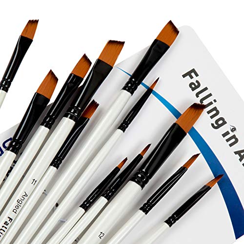 Falling in Art Paint Brushes Set, 12 PCS Nylon Professional Angled Paint Brushes for Watercolor, Oil Painting, Acrylic, Face Body Nail Art, Crafts, Falling in Art