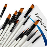 Falling in Art Paint Brushes Set, 12 PCS Nylon Professional Angled Paint Brushes for Watercolor, Oil Painting, Acrylic, Face Body Nail Art, Crafts, Falling in Art