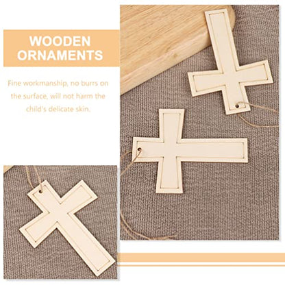 COHEALI 24pcs Cross Shaped Cutouts Unfinished Cross Wooden Pieces Blank Wood Discs Slices Cross Ornaments Gift Tags for DIY Arts Craft Project