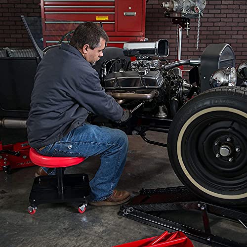 BIG RED TR6350 Torin Rolling Pneumatic Creeper Garage/Shop Seat: Padded Adjustable Mechanic Stool with Tool Tray Storage, Red Large - WoodArtSupply