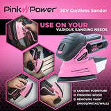 Pink Power Detail Sander for Woodworking 20V Cordless Electric Hand Sander for Wood Furniture - Mini Palm Sander Tool with Sandpaper, Li-Ion Battery Pink Power