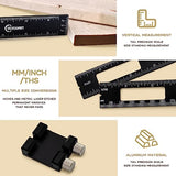 VICHSAMWY 3PCS Black Metal Woodworking Ruler, Adjustable 6/8/12 Inch Precision Pocket Slide Ruler,Inch and Metric Measuring Ruler for Woodworker VICHSAMWY