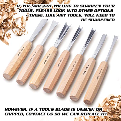 Schaaf Wood Carving Tools Set of 7 | Chisel set with Canvas Case | Gouges and Carving Chisels Set for Beginners and Professionals | Razor Sharp CR-V - WoodArtSupply