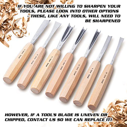 Schaaf Wood Carving Tools Set of 7 | Chisel set with Canvas Case | Gouges and Carving Chisels Set for Beginners and Professionals | Razor Sharp CR-V - WoodArtSupply