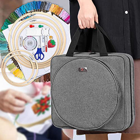 LoDrid Embroidery Kit, Embroidery Project Bag with Embroidery Kit, Portable Craft Carry Case with Starter Kit, Embroidery Supplies Storage Bag and LoDrid