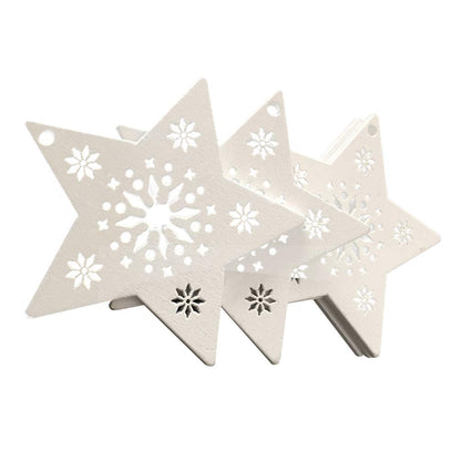 Amosfun 10pcs Christmas Wooden Star Cutouts Ornaments with Snowflakes Christmas Wood Hanging Pendants Decoration for Holiday Festival Wedding Party