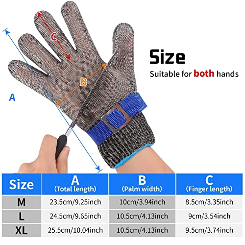 Herda Level 9 Cut Proof Gloves Chainmail Gloves Kitchen Gloves for Fish Meat Cutting Wood Carving Whittling Oyster Shucking Safety Butcher Work (XL)