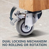 POWERTEC 3 Inch Swivel Caster Wheels Set of 4 with Brake & 880 lbs Loads, Heavy Duty Plate Casters, Dual Locking PU Castor Wheels for Furniture, POWERTEC
