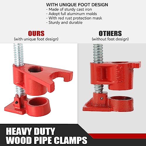 ATPEAM Wood Gluing Pipe Clamp Set | 6 Pack 3/4’’ Heavy Duty Cast Iron Quick Release Pipe Clamps for Woodworking with Unique Foot Design (6, 3/4'') - WoodArtSupply