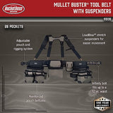 Bucket Boss Mullet Buster 3 Bag Tool Belt with Suspenders in Grey, 55135, Black, full size Bucket Boss