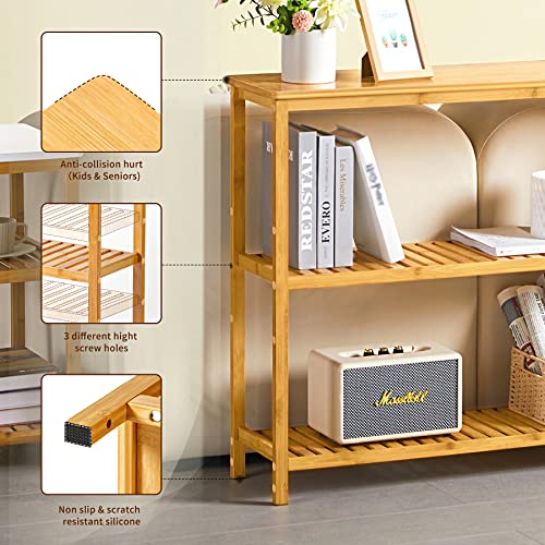 SINWANT Bamboo Console Table, 3 Tier Entryway Table with Storage, Narrow Sofa Table with Shelves,Entrance Table for Entryway,Living Room, Foyer, SINWANT