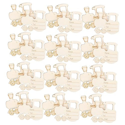 Amosfun 75 pcs Ornaments Letters Party Holiday Shape Pendant DIY Wooden Shaped Planks Projects Train Cutouts Unfinished Chips Tree Gift Slice for