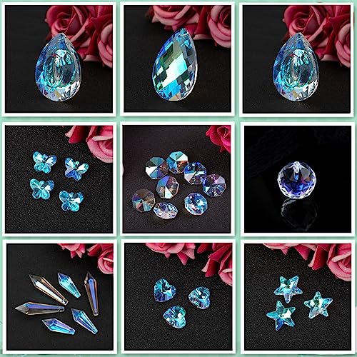 370 Pcs Crystal Suncatcher Kits Hanging Chandelier Crystals Prisms Parts Rainbow Maker Pendants for Stained Glass Window Hanging DIY Sun Catchers