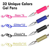 Shuttle Art Gel Pens, 32 Colors Gel Pen Set with Coloring Book for Adults Coloring Books Drawing Doodling Crafts Scrapbooking Journaling Shuttle Art