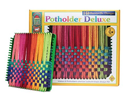 Friendly Loom Potholder 7" Traditional Size Green Potholder Deluxe Loom Kit with Rainbow Color Cotton Loops Make 6 Potholders, Weaving Crafts for Harrisville Designs
