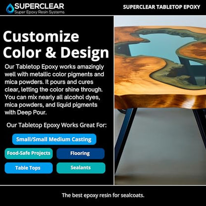 Superclear Table Top Epoxy Resin, 2 Quart Epoxy Kit - Certified Food Grade 1:1 Protective Epoxy Resin for River Tables, Live Edge Tables, Bar Tops, - WoodArtSupply