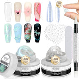 MIZHSE Solid Builder Gel – 2PCS 1oz Mermaid Pearl & Clear Hard Gel for Nails Kit with Nail Forms 3D Silicone Mold Soak-off U V 3D Nail Gel for Nail MIZHSE