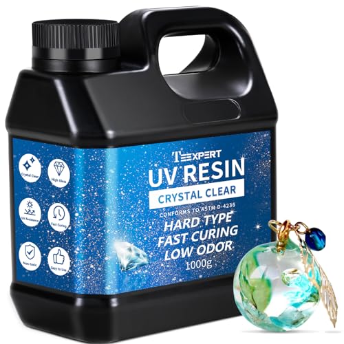 Teexpert UV Resin 1000g Upgraded Crystal Clear UV Resin Kit, Hard Type, Odorless, Fast Curing for Jewelry Making, Doming, Casting in molds and Resin Teexpert