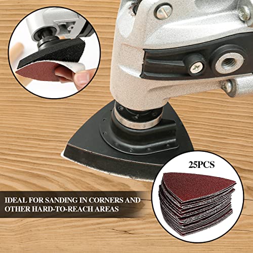 Oscillating Tool Detail Sanding Pads Kit, 2Pcs Triangle Sanding Pads and 2Pcs Finger Sanding Pad, 50Pcs Sandpaper, for Wood/Plaster Other Surfaces gulrear