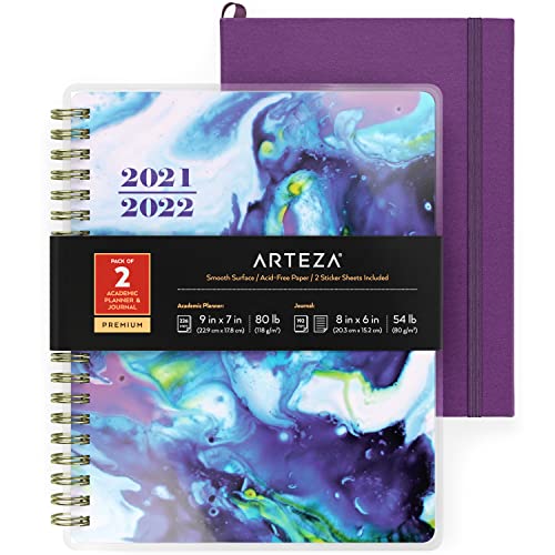 Arteza Academic Planner Bundle, Includes 9 x 7 Inches Planner, 6 x 8 Inches Lined Journal, and 2 Sticker Sheets, Office Supplies and College ARTEZA
