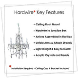 gypsy color The Original 4 Light Crystal White Hardwire Flush Mount Chandelier H17.5”xW15”, White Metal Frame with Clear Glass Stem and Clear Acrylic gypsy color