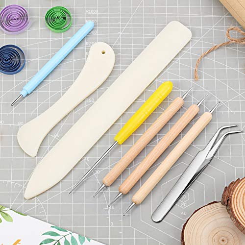 8 Pieces Bone Folder Tools Include 2 Pieces Bone Folder Paper Creaser 3 Pieces Double Head Indentation Pens with Sugar Stir Needle Quilling Needle Mudder