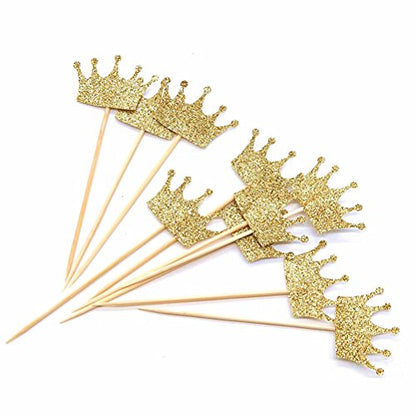 JANOU Gold Glitter Crown Cake Cupcake Topper for Wedding Party Decoration Pack 20pcs - WoodArtSupply