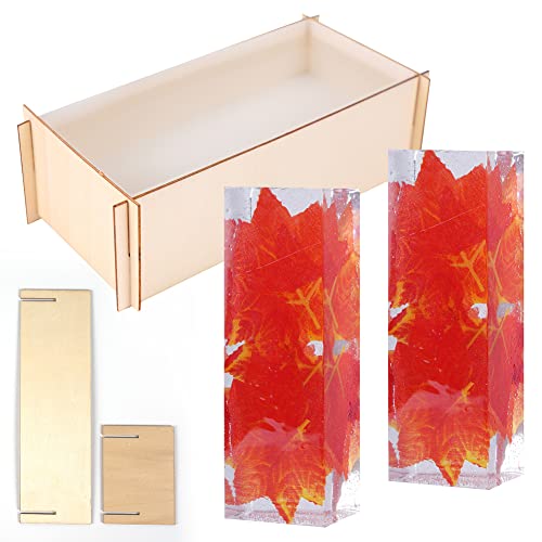 2PCS Different Size Silicone Resin Molds, Deep Rectangle Epoxy Resin Molds with Wooden Support, Large Size DIY Molds for Home Office Decoration Resin WUBOECE