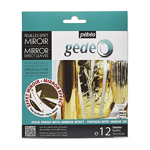 Pébéo Gédéo Mirror Effect 24k Gold Leaves Adhesive Sheet - 12 Sheets, 5 ½ x 5 ½ Inches, Art and Craft Supplies, for Painting, Home Decor, or Pebeo