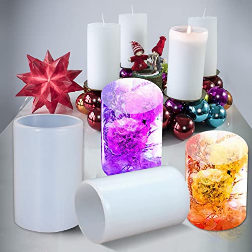 Voaesdk Cylinder Light Resin Mold,LED Silicone Resin Mold with 2 Pcs USB Powered Wooden Lighted Base Stand for DIY Table Crafts Party Wedding Desktop - WoodArtSupply