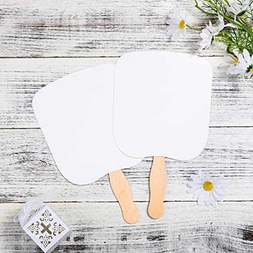 Fan Handle Craft Sticks Wavy Wooden Sticks, Blank White Cardstock, Double Sided Tape Church Fans for DIY Crafting Painting Hand Held Parlor Fans Kathfly