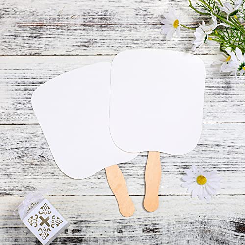 Fan Handle Craft Sticks Wavy Wooden Sticks, Blank White Cardstock, Double Sided Tape Church Fans for DIY Crafting Painting Hand Held Parlor Fans - WoodArtSupply