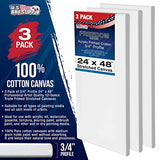 U.S. Art Supply 24 x 48 inch Stretched Canvas 12-Ounce Primed 3-Pack - Professional White Blank 3/4" Profile Heavy-Weight Gesso Acid Free Bulk Pack - U.S. Art Supply