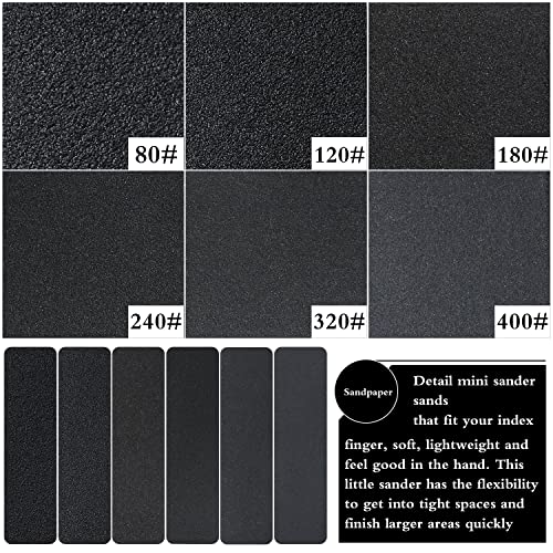 60 Sheets Micro Detail Sander Paper Kit,3.5”x 1”Hand Sanding Block for Small Projects Wet Dry Hook & Loop Silicon Carbide 80 to 400 Grit Sandpaper