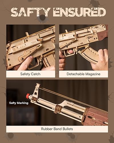 ROKR 3D Puzzles for Adults, Wooden 3D Puzzle AK47 Model Rubber Band Gun Model Building Kits for Kids, DIY Wood Crafts Cool Toys Gifts Hobbies for Men ROKR