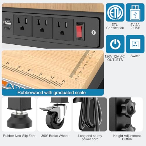 LARBANKE 48" Adjustable Workbench,Rubber Wood Workstation with Graduated Lines,Heights from 33.5” to 41.3”,2000 LBS Load Capacity Hardwood LARBANKE