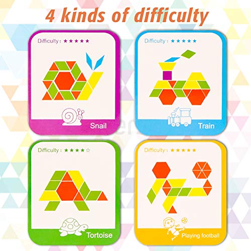 LovesTown 209 PCS Wooden Pattern Blocks, Geometric Shapes Blocks Pattern Blocks with Cards Tangram Puzzles for Kids Educational Tangram Toys - WoodArtSupply