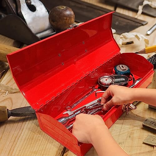 BIG RED ATB213 Torin 16" Hip Roof Style Portable Steel Tool Box with Metal Latch Closure, Red BIG RED