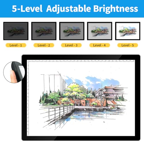 Tracing Light Pad, VKTEKLAB A4 Rechargeable Light Box with Foldable Stand, Wireless Light Board for Tracing with Magnetic Clip, 5-Level Brightness,