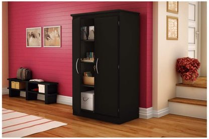 South Shore Tall 2-Door Storage Cabinet with Adjustable Shelves, Solid Black - WoodArtSupply