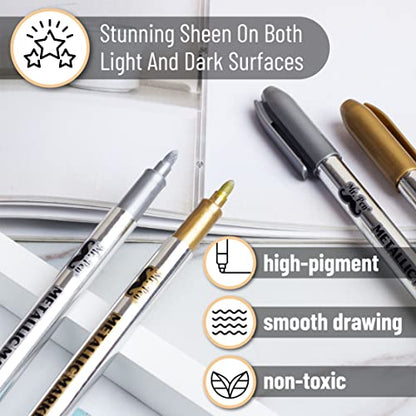 Mr. Pen- Metallic Paint Markers,10 Colors, Metallic Markers for Black Paper