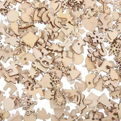 VOSAREA 300pcs Unfinished Mini Wooden Christmas Ornaments DIY Blank Wood Slice Cutout Gift Tag Christmas Craft for Holiday Winter Xmas Tree Hanging